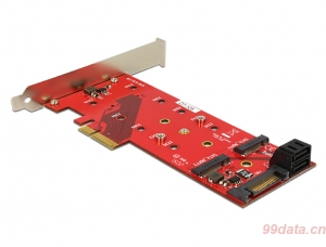 DELOCK 89394 2个SATA+1个PCI-E M.2 NGFF SSD转PCIe×4 3.0转接卡